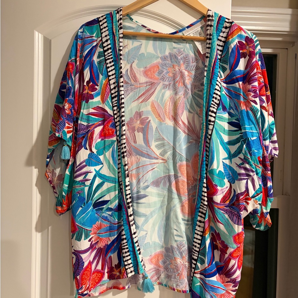 La Blanca Tropical Print Kimono Blouse
